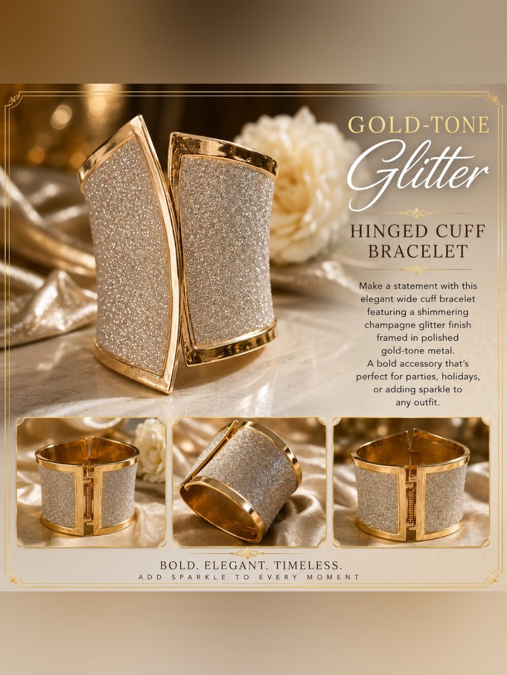 ✨ Gold-Tone Glitter Hinged Cuff Bracelet ✨